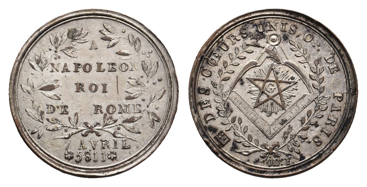  Medaille; Freimaurer; Napoleon Roi de Rome; Bronze; 6,24 g, Ø 27,82 mm   