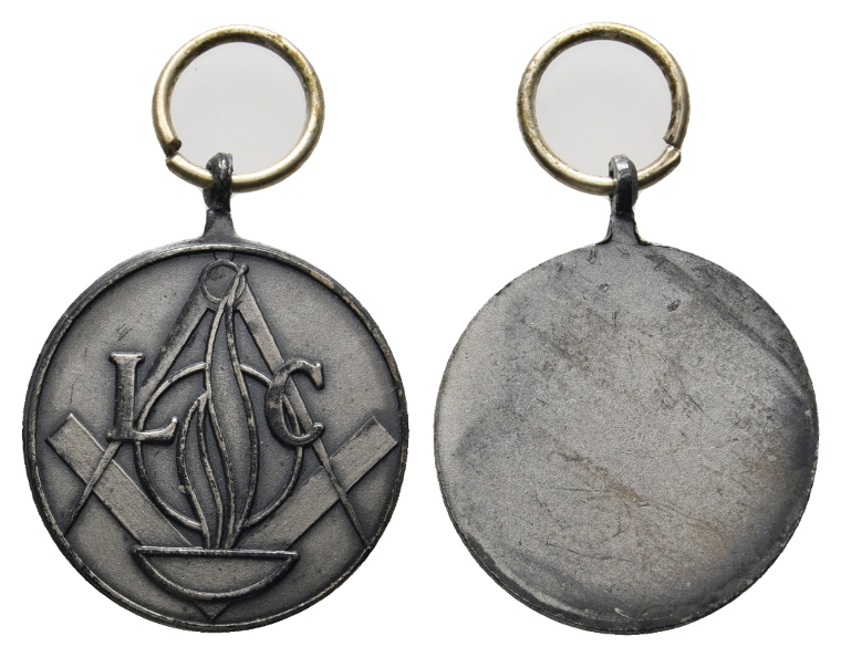  Medaille; Freimaurer; L C; Bronze; gehenkelt; 6,33 g, Ø 25,29 mm   