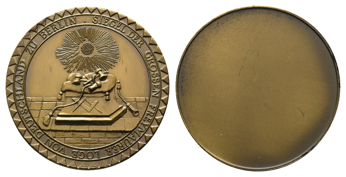  Medaille; Freimaurer; Siegel Loge zu Berlin; Bronze; 22,91 g, Ø 42,22 mm   
