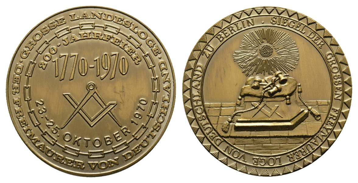  Medaille; Freimaurer; 200 Jahrfeier 1970 Landesloge; Bronze; 22,94 g, Ø 42,19 mm   