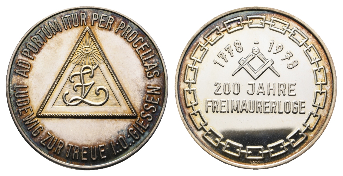  Medaille; Freimaurer; 200 Jahre Loge Giessen 1978; silber; 25,68 g, Ø 40,23 mm   