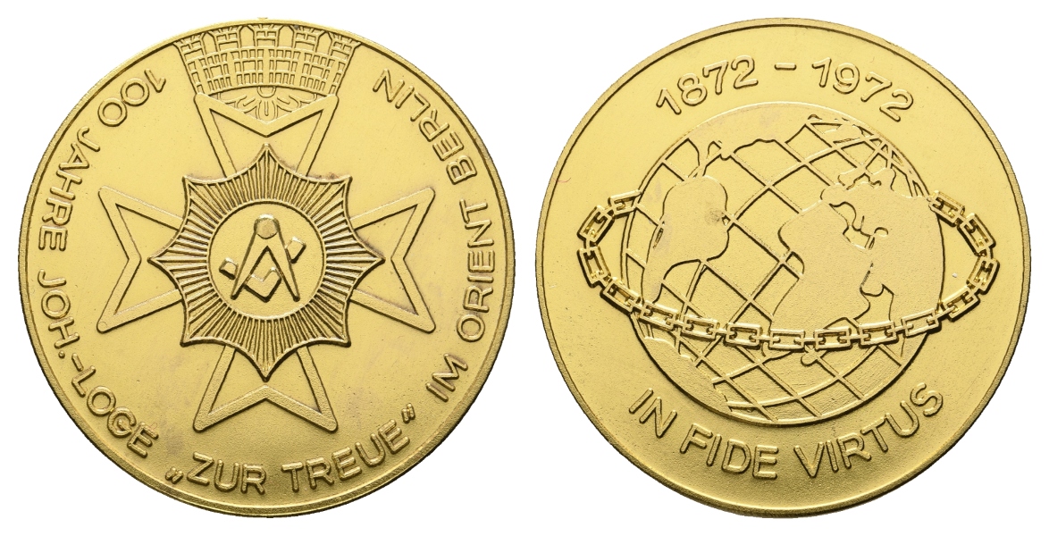  Medaille; Freimaurer; 100 Jahre Joh.-Loge Zur Treue im Orient Berlin; vergoldet; 20,57 g, Ø 40,07 mm   