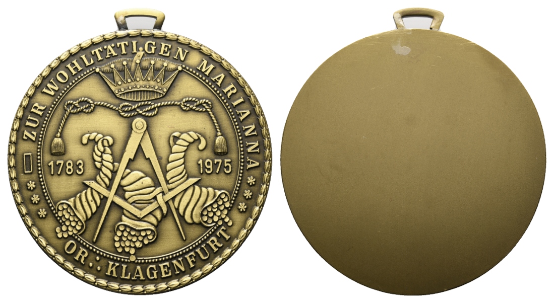  Medaille; Freimaurer; Klagenfurt; Bronze; gehenkelt; 65,14 g, Ø 65,04 mm   