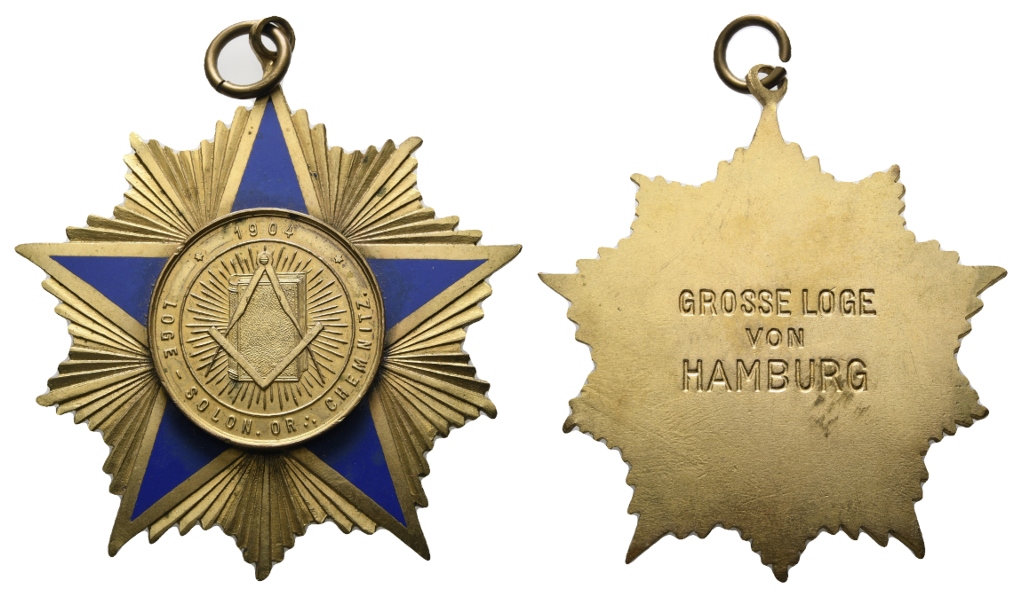  Medaille; Freimaurer Hamburg; Chemnitz 1904; unedel; gehenkelt; 50,89 g, Ø 65,05 mm   