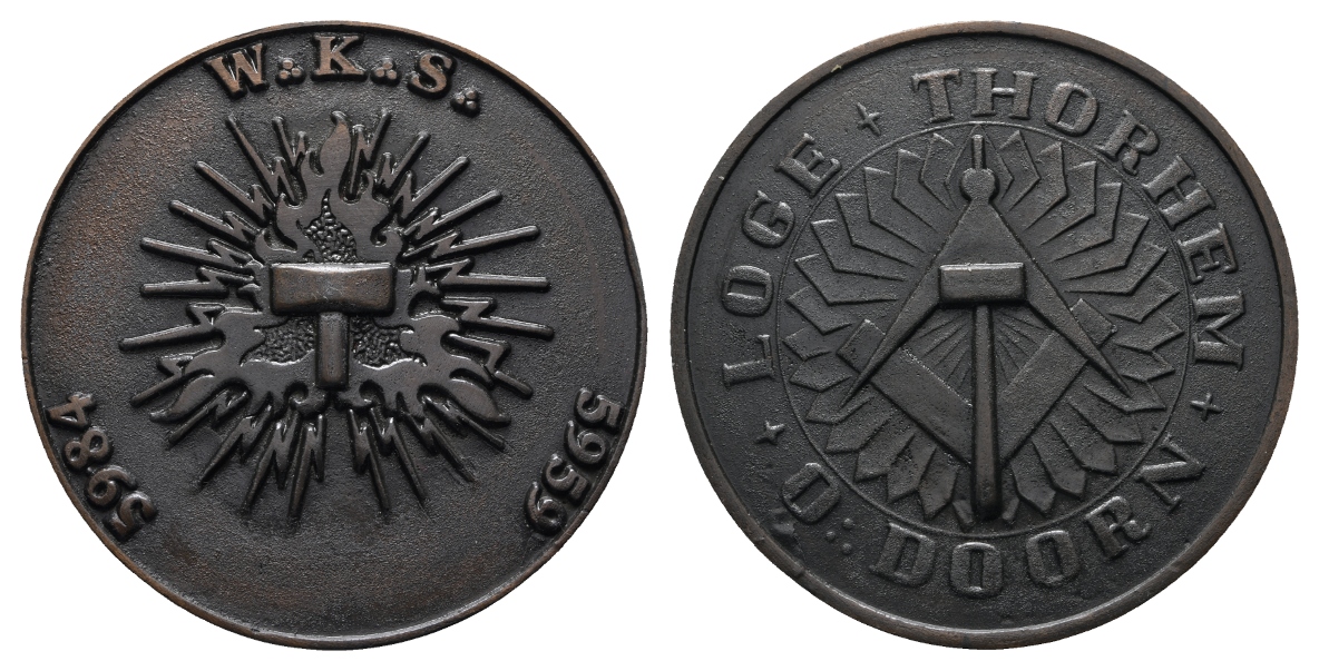  Medaille; Freimaurer; Loge Thorhem Doorn; Bronze; 140,49 g, Ø 69,49 mm   