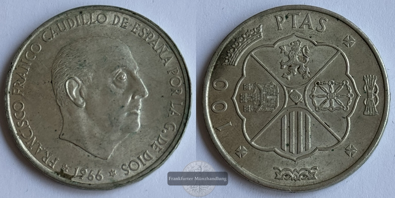  Spanien, 100 Peseten 1966  KM# 797   FM-Frankfurt Feinsilber: 15,2g   