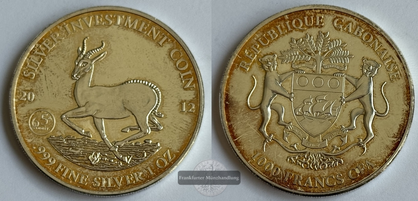  Gabun 1000 Francs 2012 Springbock - FM-Frankfurt Feingewicht: 31,1g KM#15.1   