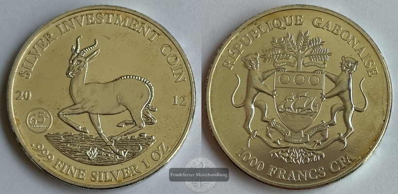  Gabun 1000 Francs 2012 Springbock - FM-Frankfurt Feingewicht: 31,1g KM#15.1   