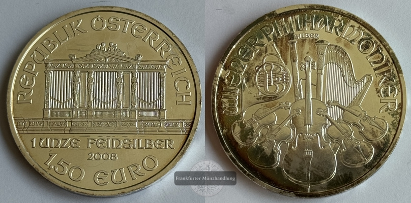  Österreich  1,50 Euro Wiener Philharmoniker 2008 FM-Frankfurt KM#3159 Feinsilber: 31 g   