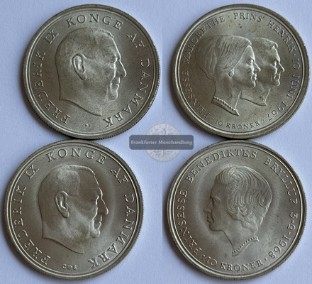  Dänemark 2x 10 Kronen 1967/1968  FM-Frankfurt KM#856 Feinsilber: 32,64g   