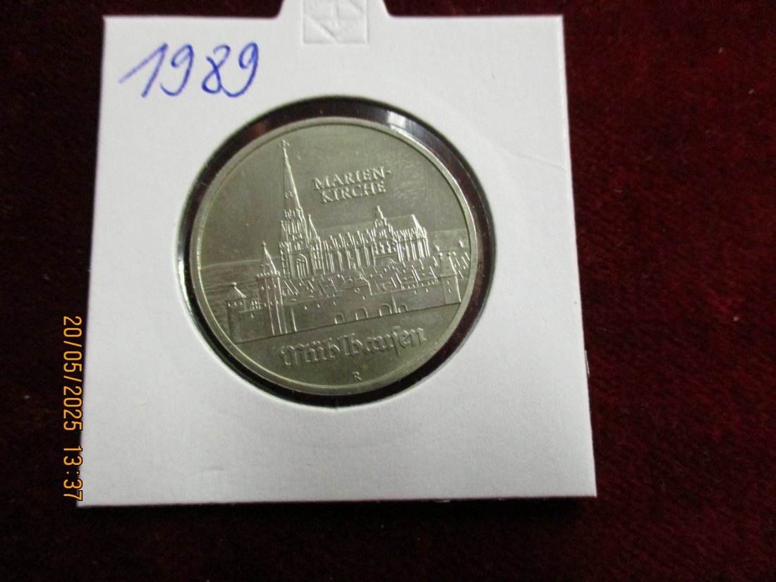  5 Mark DDR 1989 Mühlhausen Marienkirche / Metall: K-N-Zk   