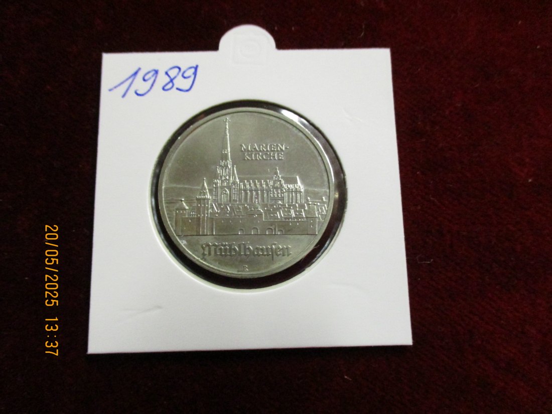  5 Mark DDR 1989 Mühlhausen Marienkirche / Metall: K-N-Zk   