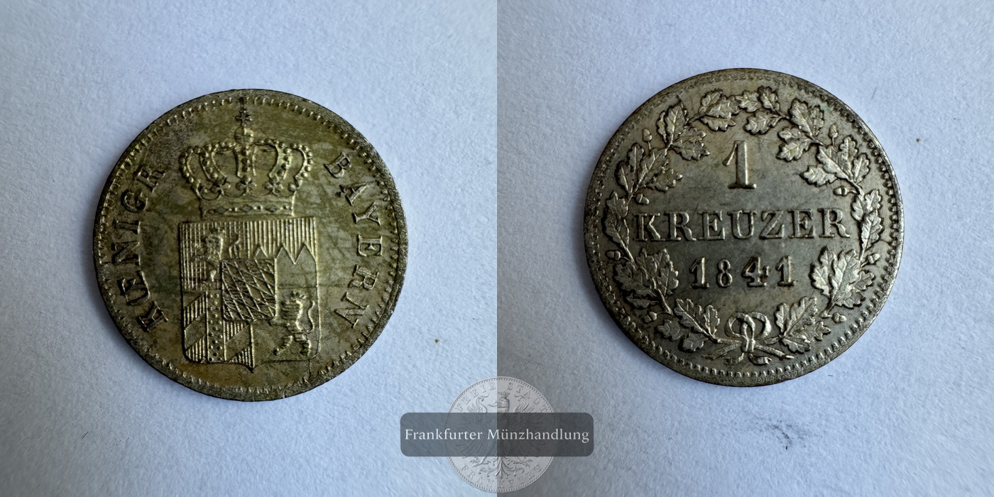  DE Bayern / 1 Kreuzer 1841 Louis I FM-Frankfurt KM#799 Feinsilber: 0,13g   