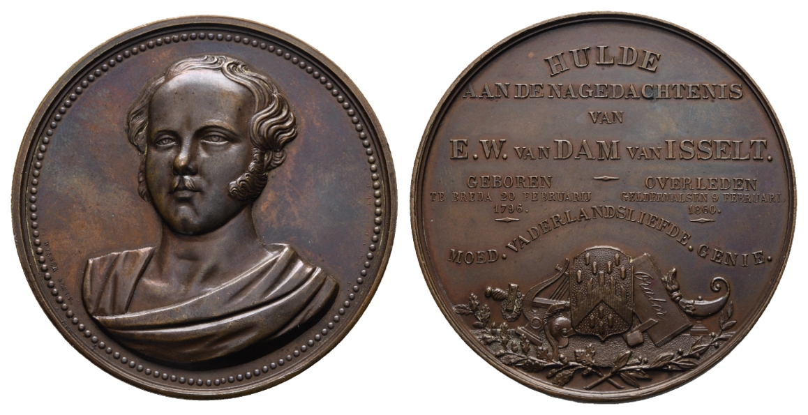  Medaille 1860; Niederlande; E.W. van Dam van Isselt; Bronze; 108,85 g, Ø 62,07 mm   