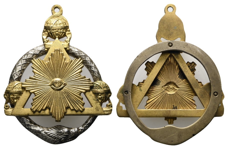  Orden; Freimaurer; Loge zu den 3 Weltkugeln; unedel; tragbar; 38,88 g, H 74,44 mm x B 55,54 mm   