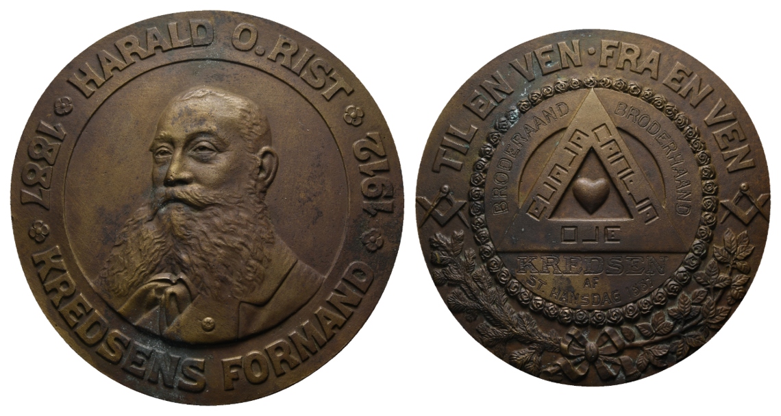  Medaille 1912; Freimaurer; Harald O.Rist 1887; 400 g, Ø 121,69 mm   