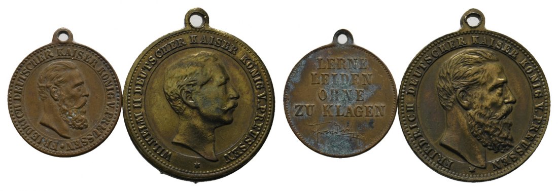  2x Medaillen; Friedrich Deutscher Kaiser König v. Preussen; Wilhelm II.; gehenkelt   