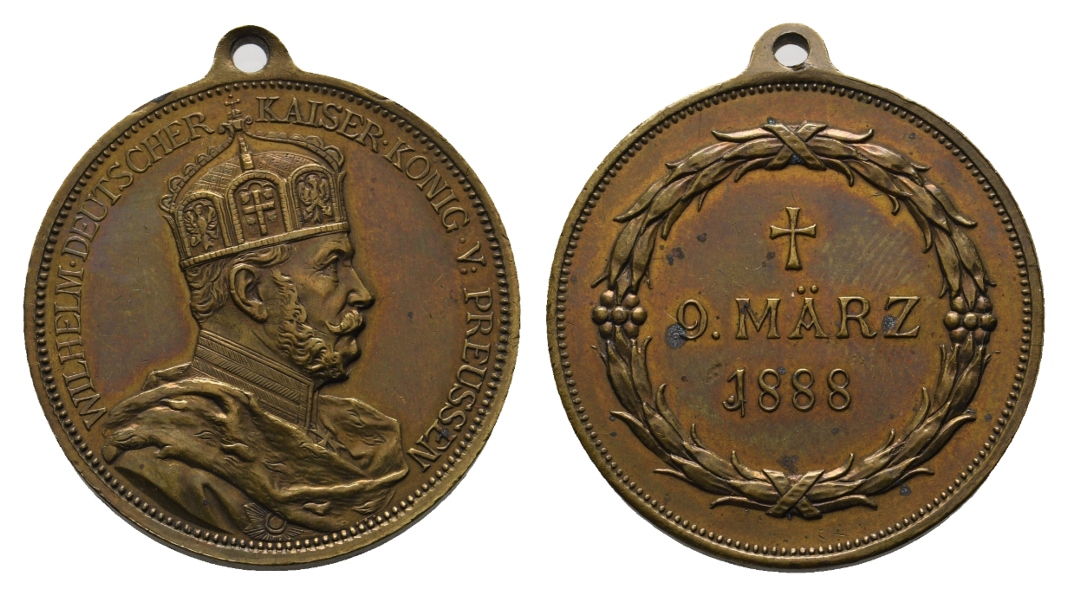  Medaille 1888; Wilhelm Deutscher Kaiser König v. Preussen; Bronze; gehenkelt; 15,80 g; Ø 30,4 mm   