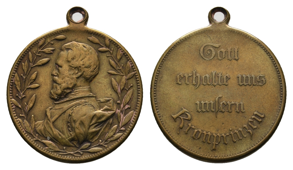  Medaille; Friedrich III.; Gott erhalte uns unseren Kronprinzen; Bronze;gehenkelt; 14,60 g; Ø 30,4 mm   