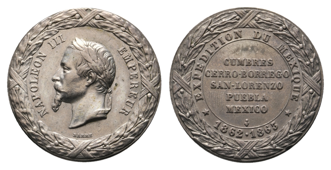  Medaille; Mexiko 1863; Napoleon III.; Bronze; 14,88 g; Ø 30,6 mm   