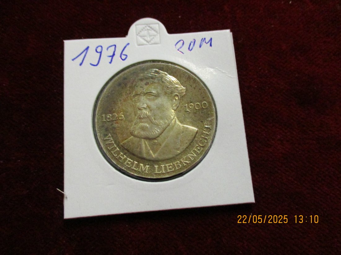  Silber-Münze 20 Mark DDR 1976 Wilhelm Liebknecht 625er Silber 20,9 rau -1101455   