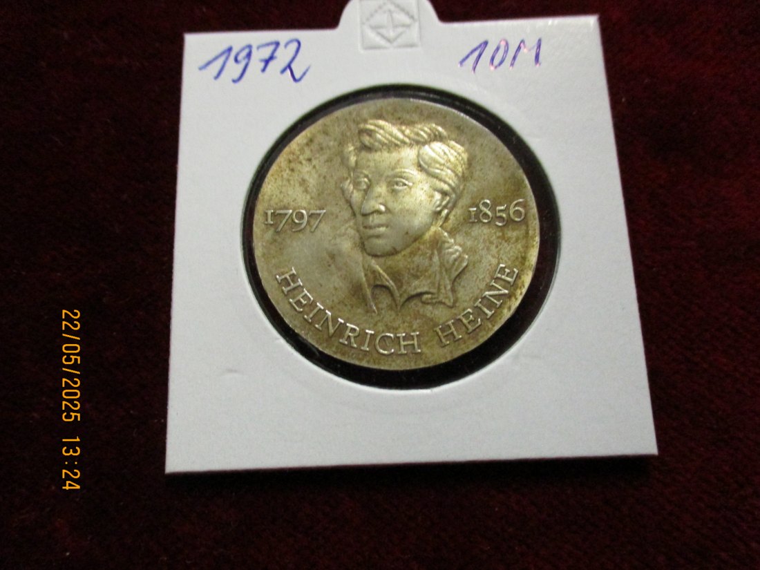  Silber-Münze 10 Mark DDR 1972 Heinrich Heine 625er Silber 17 rau -1101455   