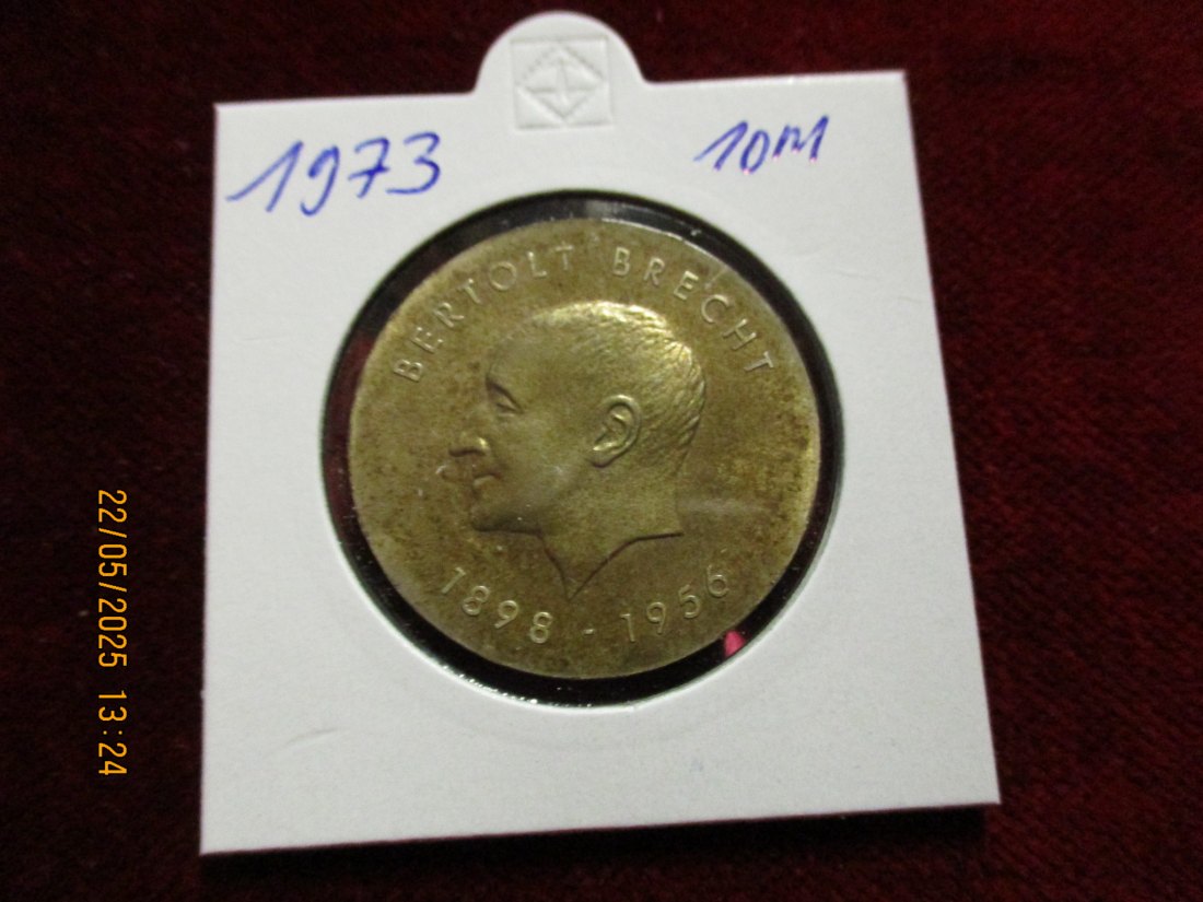  Silber-Münze 10 Mark DDR 1973 Bertold Brecht 625er Silber 17 rau -1101455   