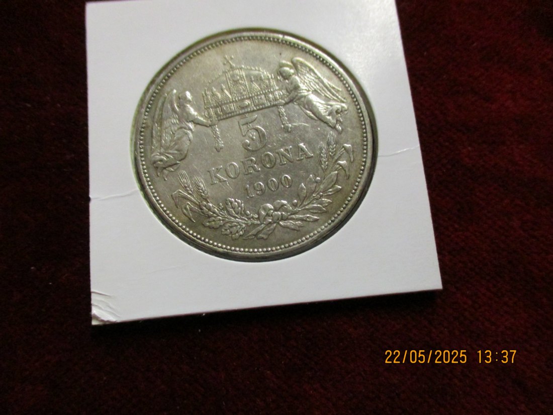  Silber- Münze Ungarn 5 Korona 1900  Franz Josef I 900er Silber 24g rau - 1101455   