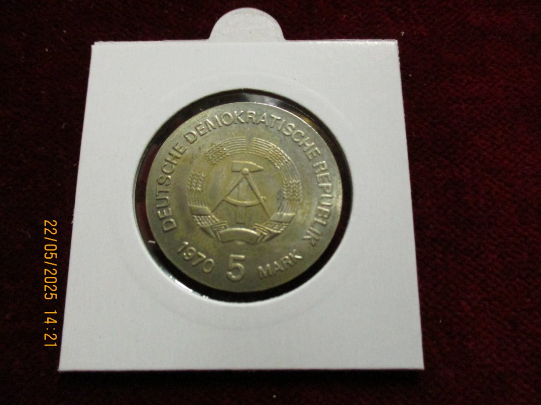  5 Mark DDR 1970 Wilhelm Conrad Röntgen / Metall: K-N-Zk Gewicht: 9,6g   