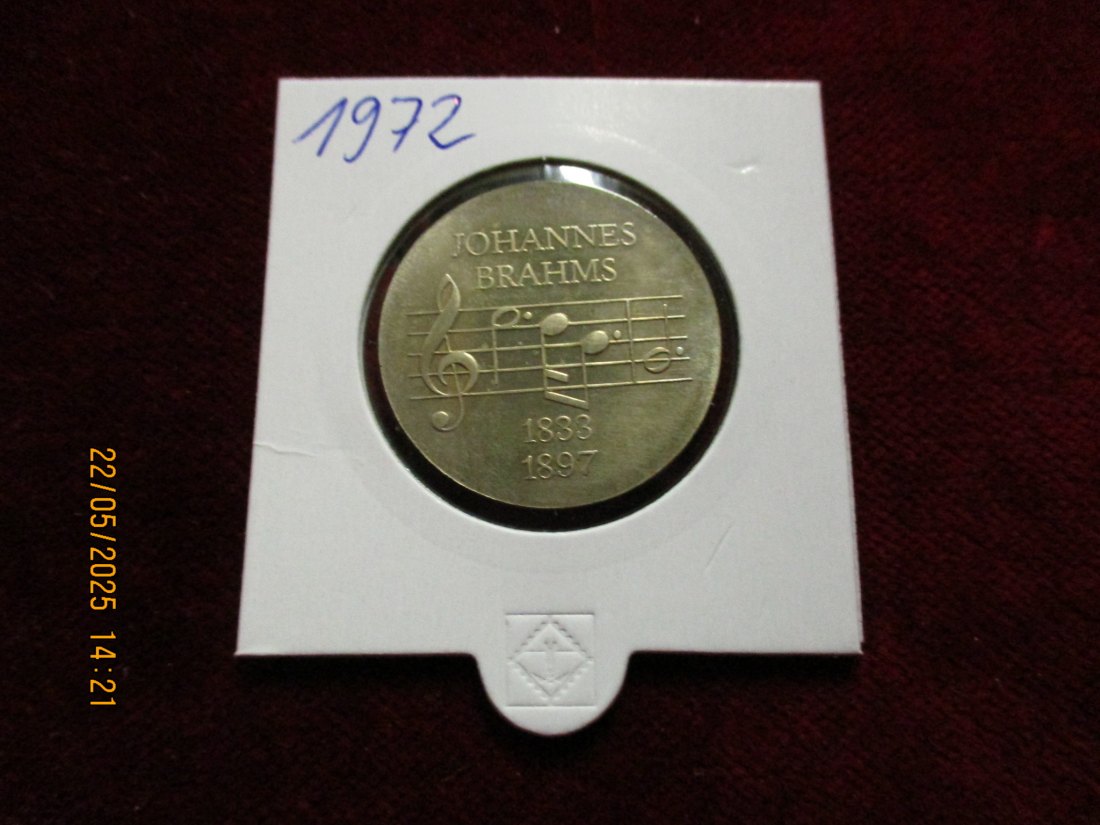  5 Mark DDR 1972 Johannes Brahms / Metall: K-N-Zk Gewicht: 9,6g   