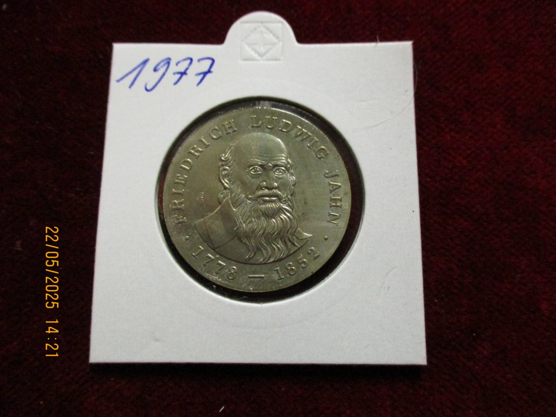  5 Mark DDR 1977 Friedrich Ludwig Jahn / Metall: K-N-Zk Gewicht: 9,6g   
