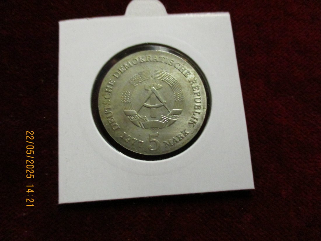  5 Mark DDR 1977 Friedrich Ludwig Jahn / Metall: K-N-Zk Gewicht: 9,6g   