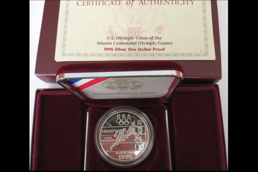  USA 1 $ Silber 900er; Olympische Spiele Atlanta 1996 Track-Runner; PP gekapselt,mit CoA+Umverpackung   