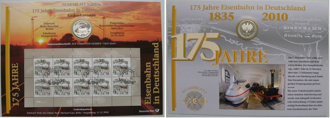  2010, Germany, Numiscard: 175 Years of Railways with a 10 Euro Silver-commemorative coin (.925)   