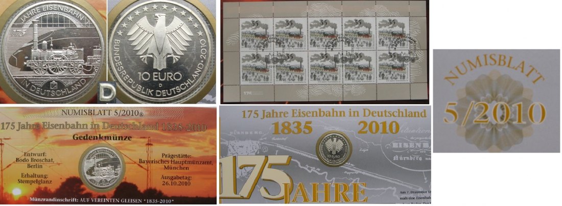  2010, Germany, Numiscard: 175 Years of Railways with a 10 Euro Silver-commemorative coin (.925)   