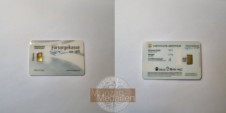  Fürsorgekasse Goldbarren MM-Frankfurt Feingold: 0,10g   