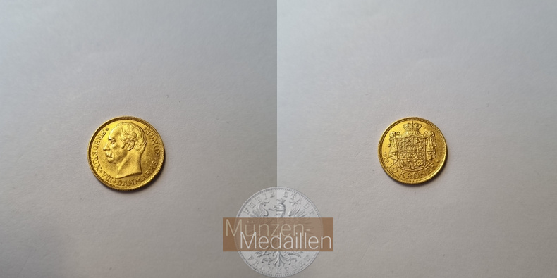 Dänemark, Frederik VIII. (1906-1912) MM-Frankfurt KM#809 Feingold: 4,03g 10 Kroner 1908 VBP 