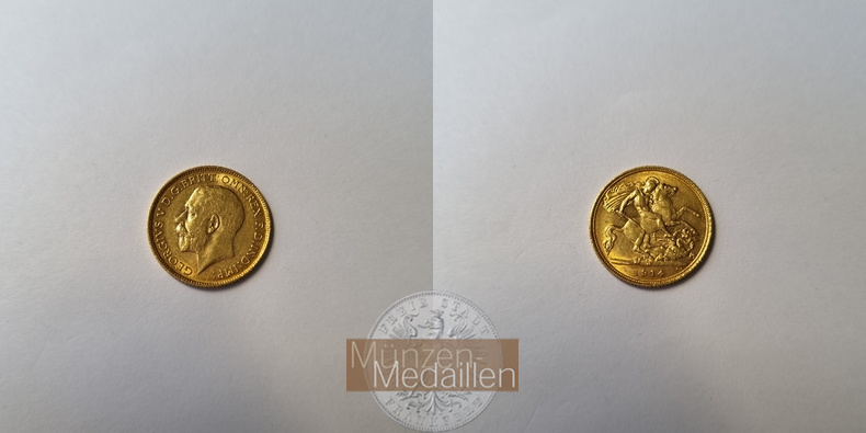 Grossbritannien, Georg V. (1910-1936) MM-Frankfurt Feingold: 3,66g 1/2 Sovereign 1914 