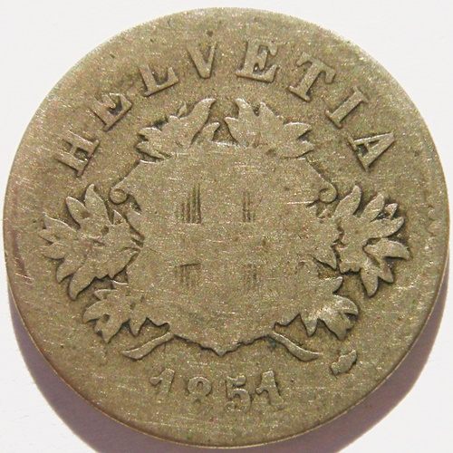  Schweiz 20 Rappen 1851 BB   