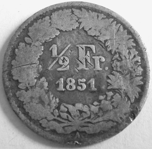  Schweiz 1/2 Franken 1851 A   