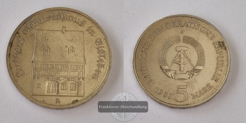  DDR 5 Mark 1983 Luthers Geburtshaus [A], FM-Frankfur Gewicht: 9,60g   