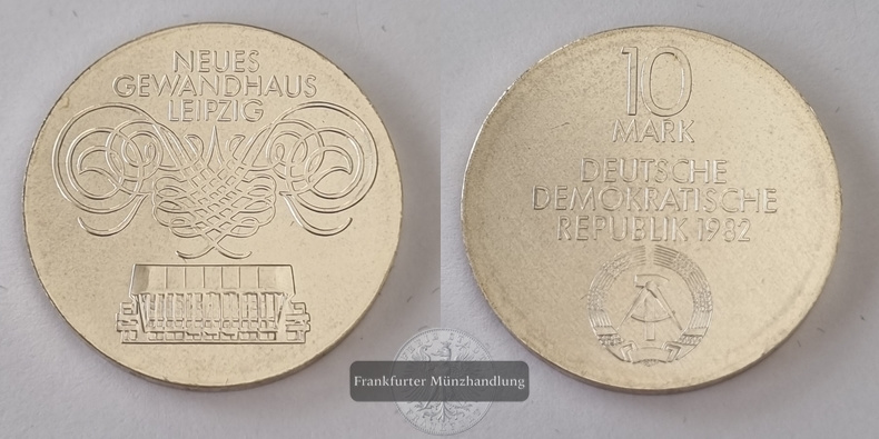  DDR, 10 Mark 1982 Neues Gewandhaus Leipzig FM-Frankfurt Feinsilber: 8,5g   