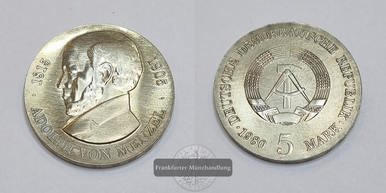  DDR 1980 5 Mark 75. Todestag von Adolph Menzel FM-Frankfurt   