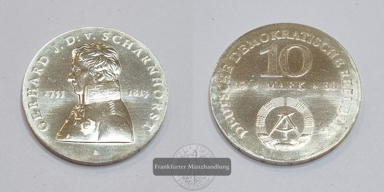  DDR, 10 Mark 1980, 225. Geburtstag von Gerhard von Scharnhorst FM-Frankfurt Feinsilber: 8,5g   