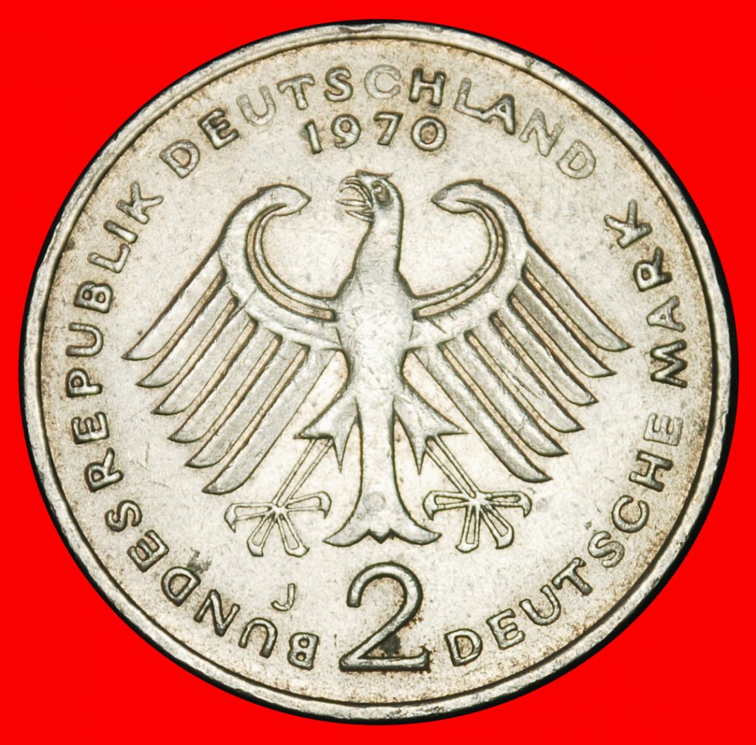  Ⰶ HEUSS (1884-1963): DEUTSCHLAND ★ 2 MARK 1970J HAMBURG 1949-1969! I+A+r1!★OHNE VORBEHALT!   