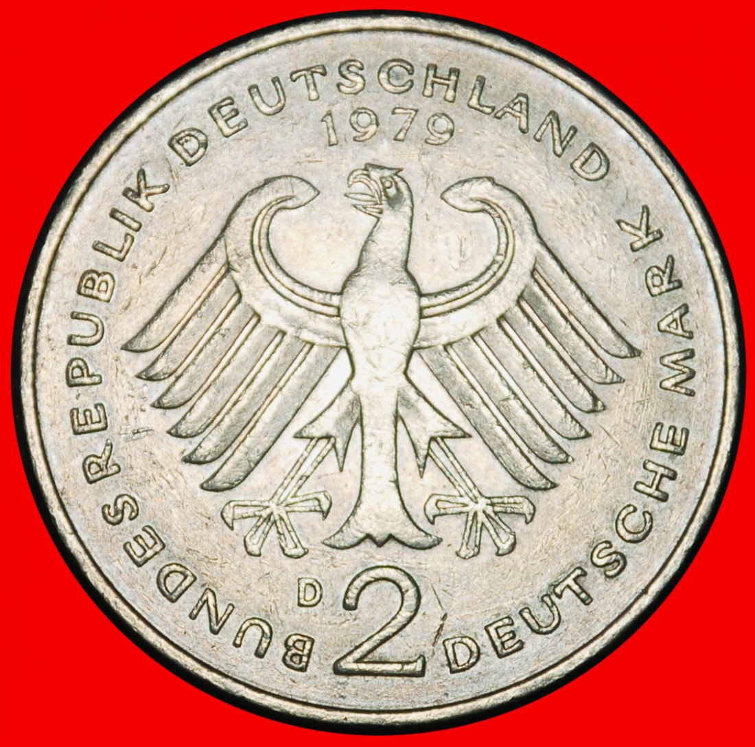  Ⰶ HEUSS (1884-1963): DEUTSCHLAND ★ 2 MARK 1979D BAYERN 1949-1969! ENTDECKUNG MÜNZE! ★OHNE VORBEHALT!   