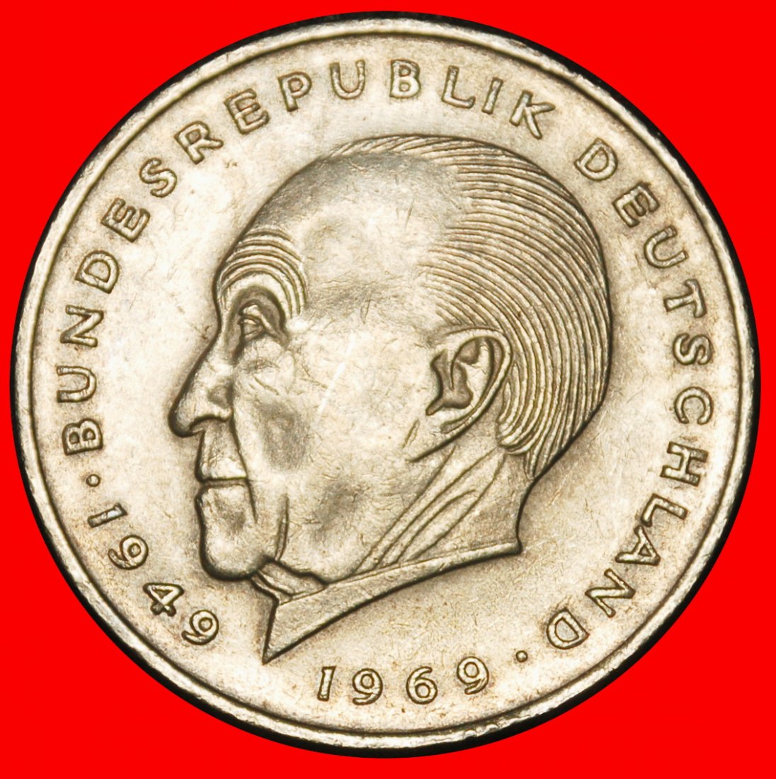  Ⰶ ADENAUER (1876-1967): DEUTSCHLAND★2 MARK 1969G I+A+r1! BADEN-WÜRTTEMBERG 1949-1969★OHNE VORBEHALT!   