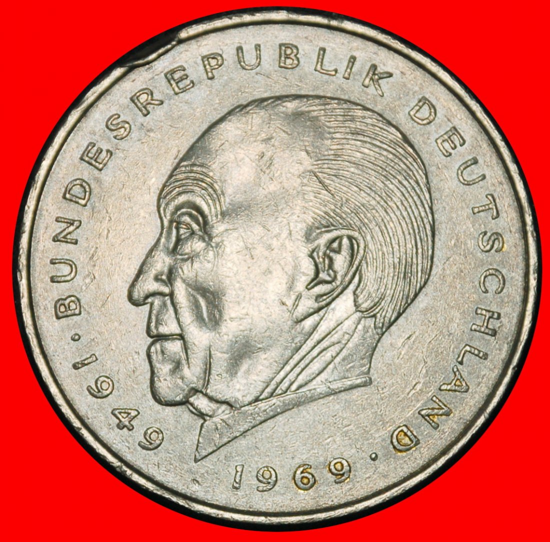 Ⰶ ADENAUER (1876-1967): DEUTSCHLAND ★ 2 MARK 1977J I+B+r2! HAMBURG 1949-1969!★OHNE VORBEHALT!