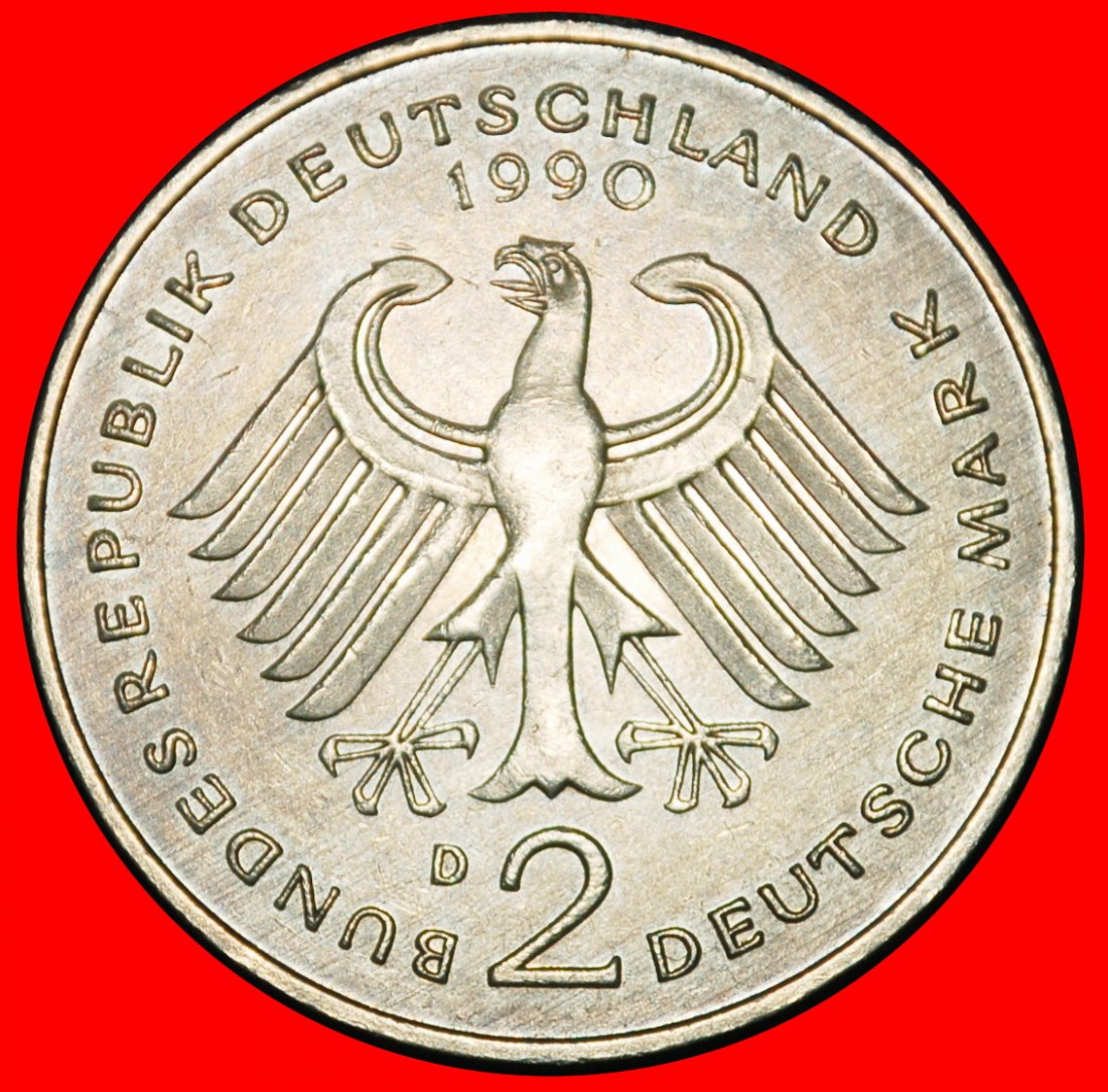  Ⰶ NICHT FUSSBALL ERHARD 1948-1988: DEUTSCHLAND ★ 2 MARK 1990D B+r2! BAYERN!★OHNE VORBEHALT!   