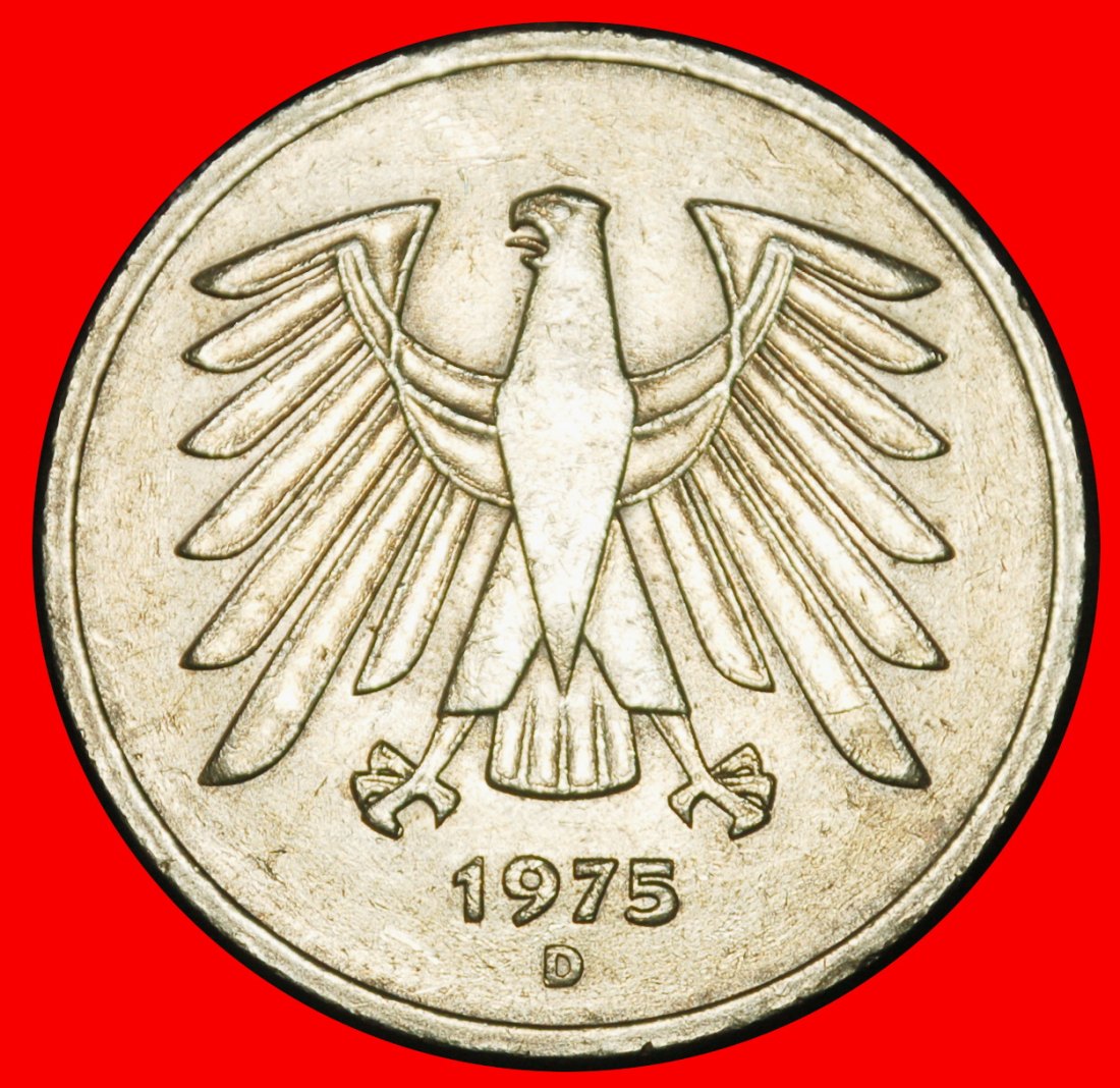  Ⰶ NOT COMMUNIST TYPE (1975-2001): GERMANY ★ 5 MARKS 1975D TV I+A+rD! BAVARIA!★LOW START★ NO RESERVE!   